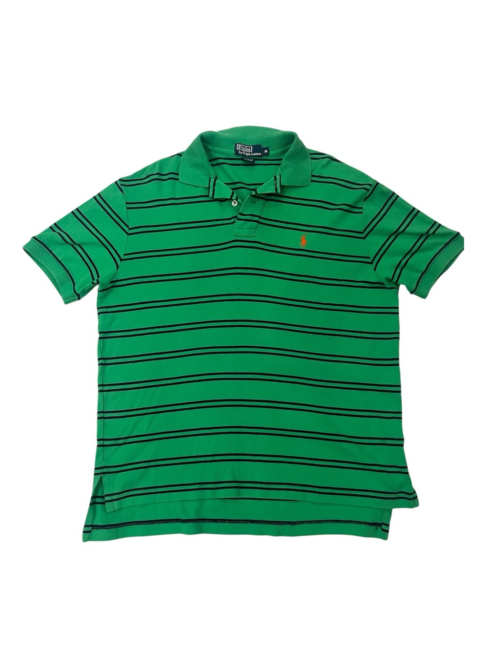 Vintage Polo Ralph Lauren Mens Sz M Green Striped Short Sleeve Polo Shirt Pony
